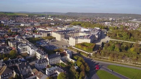 Aerial view of Palace of Compiegne and town itself, France Stock Footage 82618099