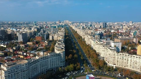 Aerial View Palace of Parliament City Bucharest Autumn Drone 4K Stock Footage