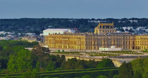Aerial view of Palace of Versailles and the gardens surrounding it, France Видео 317618079