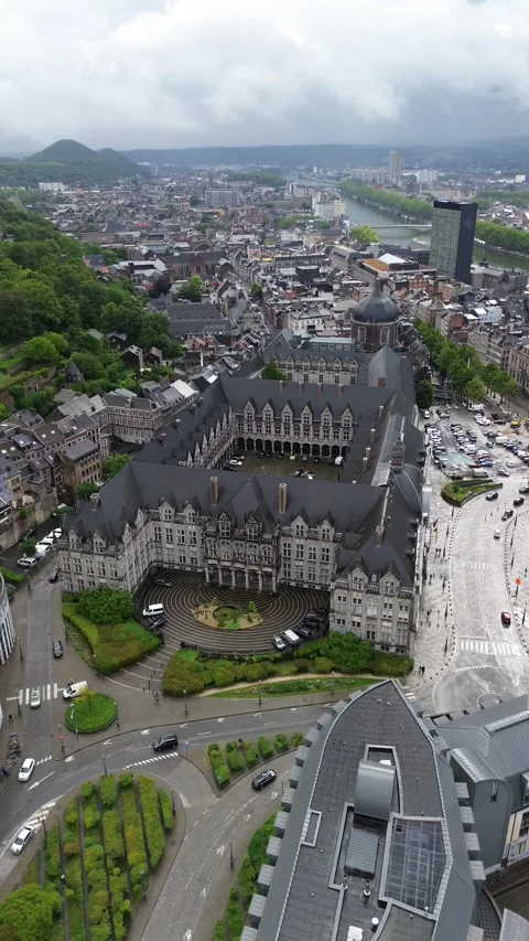 Aerial View Of Palais Des Princes Eveques Liege Palace Belgium Stock Footage 343788450