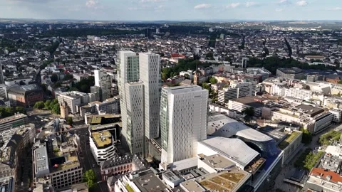 Aerial view of The Palais Quartier building complex in Frankfurt, Germany Stock Footage 289850161