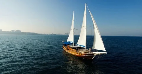 Aerial view of the Palinuro sailing ship at sea Video stock 84877908