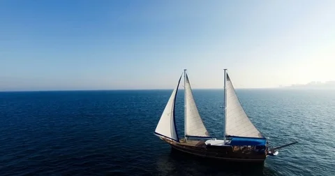 Aerial view of the Palinuro sailing ship at sea Stock Footage 84878865