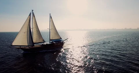 Aerial View of the Palinuro Sailing Ship at Sea Stock Footage 127110853