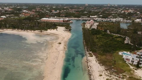 Aerial View of Palm Beach Trail Canal, Freeport, Grand Bahama, Bahamas Stock Footage 89142243