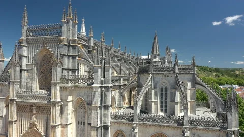Aerial view pan camera movement Batalha Monastery. Dominican convent Stock Footage 134059335