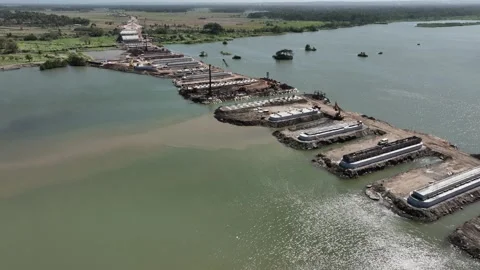 Aerial View of Pandansimo Bridge Construction Site Stock Footage 280187305