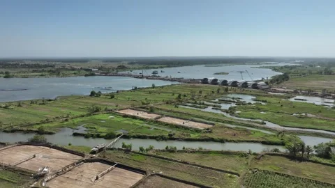 Aerial View of Pandansimo Bridge Construction Site Stock Footage 280188519