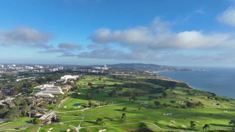 Aerial view panning right looking at Torrey Pines Golf Course and  Blacks Stock Footage 244910554
