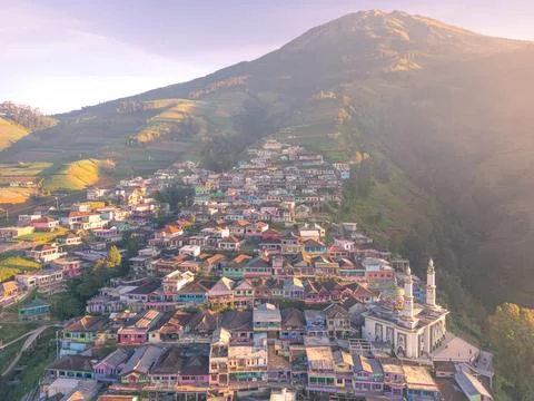 Aerial View panorama of colorful stack building houses in Nepal van Java vi.. Stock Photos