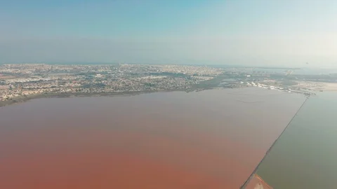 Aerial view. Panoramic aerial view of Las Salinas, famous place pink lake 스톡 동영상 128282578
