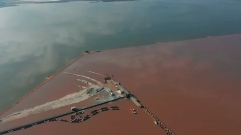 Aerial view. Panoramic aerial view of Las Salinas, famous place pink lake 스톡 동영상 128282834
