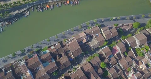 Aerial view panoramic of Hoi An old town or Hoian ancient town Stock Footage 101044377