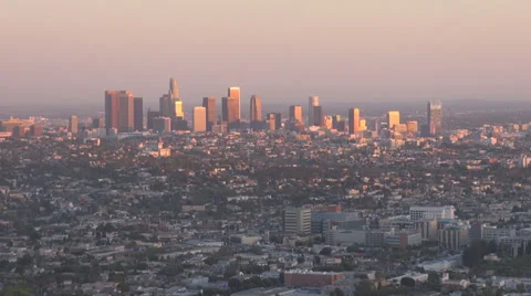 Aerial view panoramic LA Los Angeles city famous skyscraper panorama suburb area Stock Footage 37355452