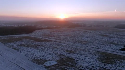 Aerial view panoramic landscape forest in fog in winter at dawn. Video stock 144982428