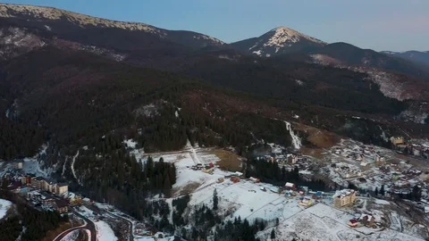 Aerial view panoramic view from drone of the ski resort Stock Footage 122372624