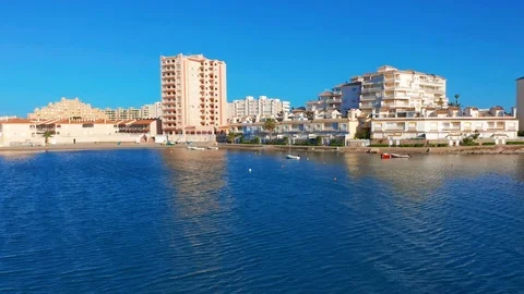 Aerial view. Panoramic view La Manga del Mar Menor, Cartagena, Murcia, Spain. Stock Footage 108522611