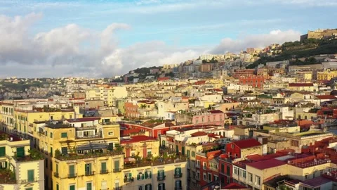 Aerial View of panoramic View of Naples Italy After Sunrise Stock Footage 247988343