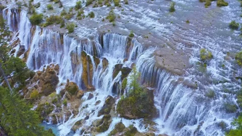 Aerial View of Panoramic Waterfall in Jiuzhaigou Sichuan China 動画素材 336898515