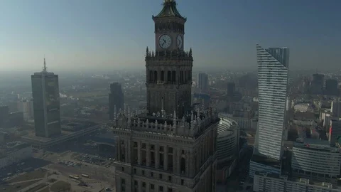 Aerial view of Parade Square (plac Defilad), with Palace of Culture and Stock Footage 103837791