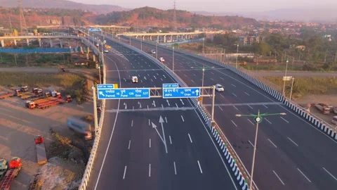 Aerial view parallel lane by freeway Stock Footage 299787709