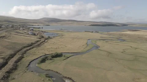 Aerial view of Paravani river floating in Saghamo Lake. Georgia Stock-Footage 161099316