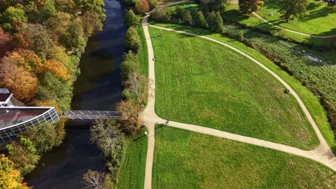 Aerial View of Parc de Champagné and La Vilaine River in Cesson-Sévigné, France Stock Footage 320935588