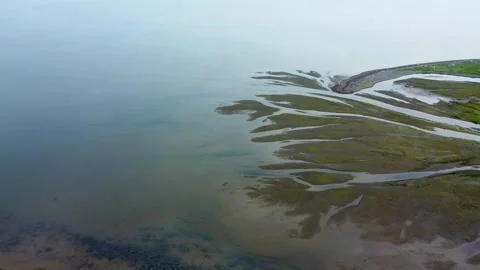 Aerial view of the Parc de la Pointe-Verte, in Maria, Gaspésie, Quebec. Stockbeeldmateriaal 304299516