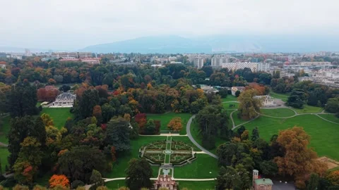 Aerial view of Parc des Eaux-Vives, Switzerland. Stock Footage 320045901
