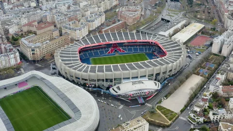 Aerial View of Parc des Princes and Stade Jean-Bouin in Paris France Stock Footage 337951652