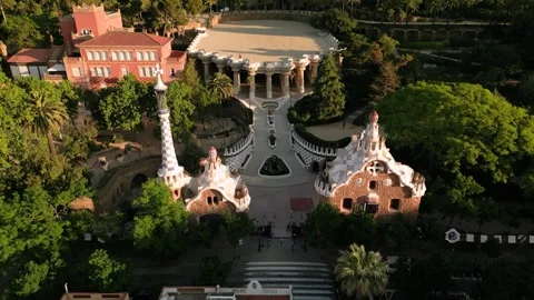 Aerial view of parc guell, a landmark tourist attraction in Barcelona, Spai.. Video stock 310372009