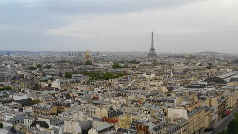 Aerial view of Paris and Eiffel Tower Stock Footage 112090095