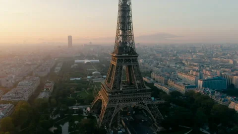 Aerial view of Paris Cityscape with Eiffel Tower as main Landmark in France Stock Footage 169460306
