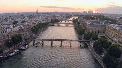Aerial view of Paris during sunset Stock Footage