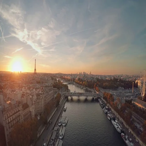 Aerial view of Paris during sunset Stock Footage 69469501