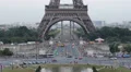 Aerial View Paris Eiffel Tower silhouette Pont d'Iena Car Traffic Busy Rush Hour HD Footage