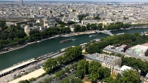 Aerial view of Paris from the Eiffel Tower. Panoramic view of the Seine Stock Footage 123602293
