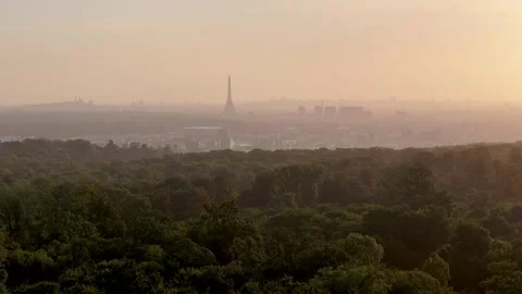 Aerial view of Paris - Eiffel Tower from St Cloud at sunrise in september 02 Stock-Footage 307384642
