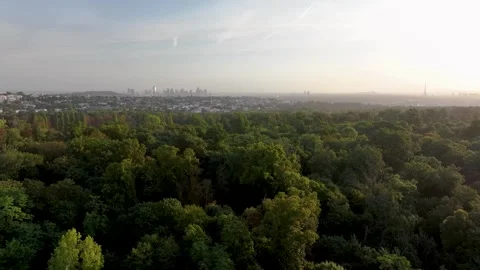 Aerial view of Paris - Eiffel Tower from St Cloud at sunrise in september 01 Stock-Footage 307384645