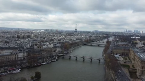 Aerial View of Paris with Eiffel Tower and Seine River Stock Footage 318209105