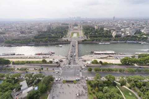 Aerial view of Paris from Eiffel Tower. Seine river and city buildings Stock Photos