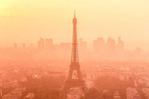 Aerial view of Paris with Eiffel tower and major business district of La Defence Stock Photos