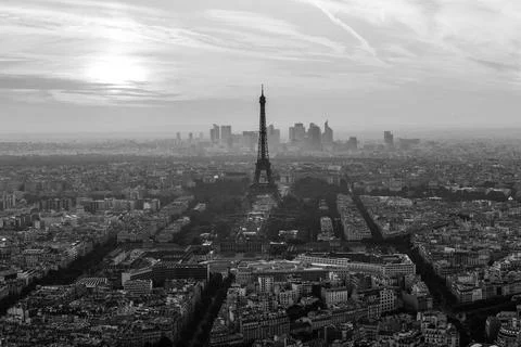 Aerial view of Paris with Eiffel tower and major business district of La D... Stock-Fotos