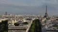 Aerial View Paris Europe Beautiful Eiffel Tower Buildings Houses Roofs blue sky HD Footage