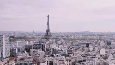 Aerial view of Paris less polluted cityscape during coronavirus quarantine Stock Footage 128065932