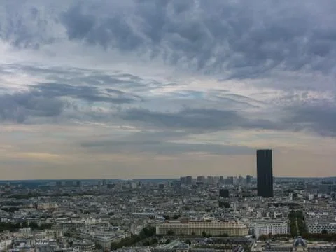 Aerial view of Paris under cloudly sky France Stock Photos