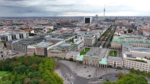 Aerial View of Pariser Platz, Unter den Linden and Brandenburg Gate Stock Footage 253508522
