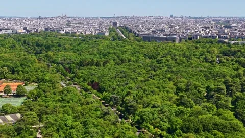 Aerial view of park and Arc de Triomphe in Paris, France 動画素材 336900229