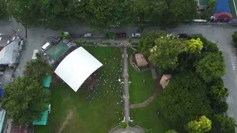 Aerial view of the park with people doing exercise Stock Footage 243897652