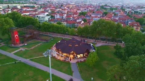 Aerial view a park with a red. Stock Footage 284655698